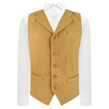 Gilet En Laine Tissé Mustard De Luxe Avec Revers, Tweed