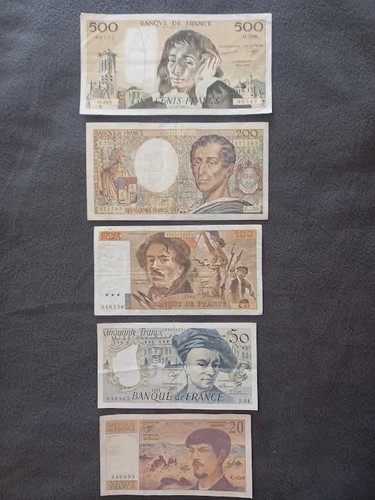 Billets francs usagés - usagés, lot