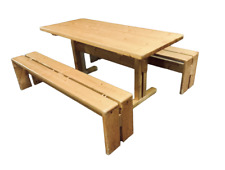 Paire De Bancs Avec Table De Charlotte Perriand Modèle «les Arcs »En Pin Massif