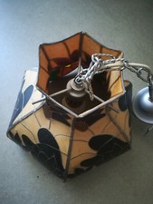 lampe ancienne robuste modèle Tiffany suspendu verre étain mosaïque lourde  