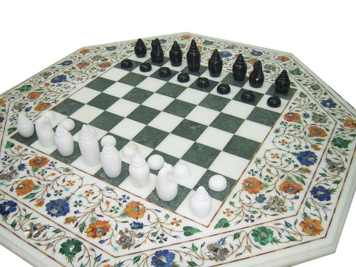 White marble chess table - white,