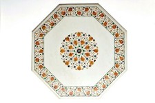 24 " Marbre Café Table Inlay Pierre Artisanat Piéce Décor Maison