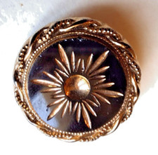 BOUTON ANCIEN ,  1900, 22 mm , Verre noir gravé or monture métal doré