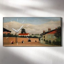 Horloge murale sur toile 60x30 peinture ville rue montagne ciel henri rousseau