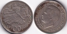 100 Francs 1950 - Monaco - Rainier III - Cavalier portant l'écu des Grimaldi
