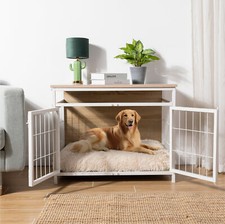 Cage chien - Caisse d'intérieur pour chien moyen en forme de meuble avec tapis