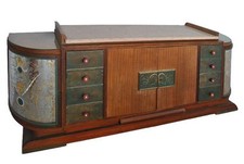 Grand bahut années 1940 palissandre top travertin verre églomisé