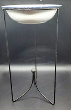 Ancienne Bassine Émaillée Liseré Bleu avec support Vintage