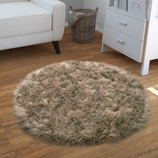 Tapis Salon Poils Longs Fausse Fourrure Diff. Formes Monochrome, Beige