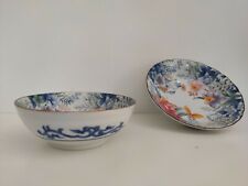 Lotus plate and porcelain flower.red blue and white. Antique Chinese Dynasty. 