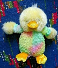 FB /  DOUDOU PELUCHE CANARD JAUNE VERT ROSE 20 CM TBE