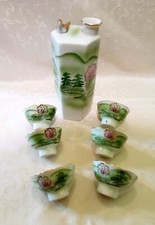 Service à Saké Japonais Vintage 6 bols siffleurs et le flacon