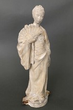 Statue d'atelier en plâtre par Charles Filleul femme à l'éventail XXe H5512