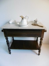 TABLE DE TOILETTE DE POUPÉE ANCIENNE EN ACAJOU + PLACAGE + FILETS CITRON -XIXème