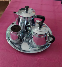 Ancien service à café ou thé en métal argenté art déco 3 pièces + plateau