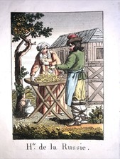 Très Rare gravure Vintage Mode Costume Habits de la Russie 1820 Russia
