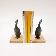 Serre-livres Sculpture Animalière Oies Signé M. FONT Art Déco Régule 