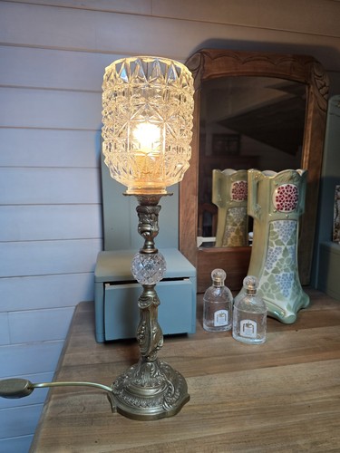 Lampe laiton verre ciselé - lampe,