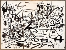 Gen Paul / Encre sur papier / Bateau sur les quais et Notre -dame de Paris