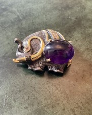 ELEPHANT UNIQUE BROCHE ANCIENNE EN OR , ARGENT, GROSSE AMETHYSTE, CITRINE