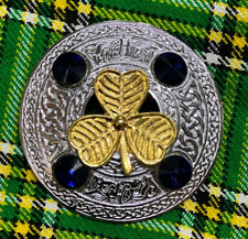 Broche De Kilt Écossais Plaid Volant Irlandais En Fini Or Avec 4 Pierres Bleues