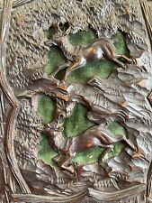 Porte Document Vers 1900 Bois sculpté Chevreuil & Foret Noir