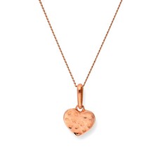 Collier et Pendentif Cœur Finition Martelée en Or Rose 9k et CZ - 41 à 51cm