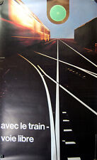 AFFICHE ANCIENNE 1968 chemins de fer européens Avec le TRAIN Voie Libre 100x62cm
