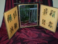 Ancien Miroir de barbier  Triptyque à pieds Décor asiatique Napoléon III