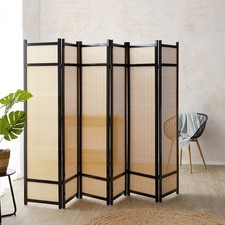 Paravent Séparateur Interieur Diviseur 6 Pan Cloison Bambou Noir Homestyle4u