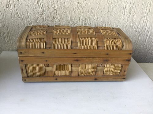 Coffre bois vintage rotin - vintage,