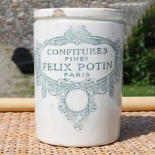 Ancien pot à confiture publicitaire Félix Potin Paris grès vernissé Lunéville