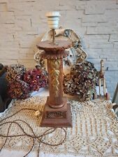 Pied de lampe en bois tourné signé déco vintage