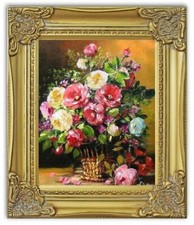 Roses - Huile Sur Toile Peinte