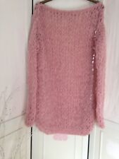Pull/robe rose gros tricoté main en laine mérinos/mohair - VENTE FLASH !