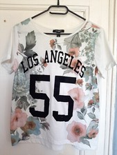 T-shirt blanc cassé imprimé et fleuri, marque Jennyfer, taille L/40