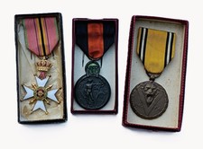 Lot 3 Médailles Belges WWI WWII Ordre Croix Guerre Victoire 1940 1945 Boîtes