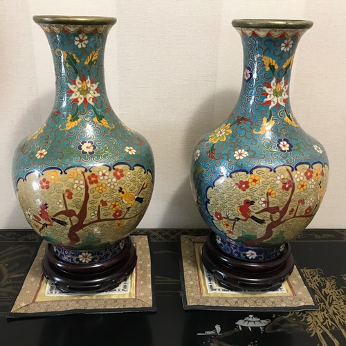 Cloisonne paire vases - cloisonne, signes