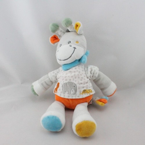 Doudou girafe gris blanc jaune