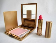 Ancien Poudrier PARIS avec Miroir + Rouge à Lèvres LE ROUGE BAISER 1950 France