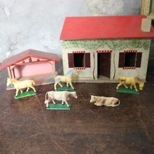 ancien jouet FERME FERMETTE MAISON CAMPAGNE ETABLE animaux STARLUX magasin bleu