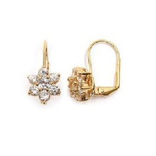 Boucles d'oreilles Dormeuse Fleur Diamant Cz 15mm Plaqué Or 18K de Dolly-Bijoux