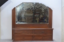 ANCIENNE PETITE COIFFEUSE MEUBLE AVEC MIROIR BISEAUTE COFFRE BIJOUX 4 TIROIRS