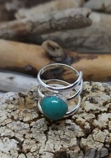 Bague 3 Tours Émaillée Couleur Jade Argent 925 Réglable Taille 52