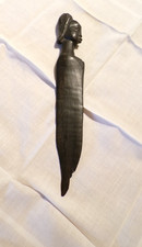 Ancien  Coupe-Papier en Bois Sculpté Tête Humaine Art Populaire Africain