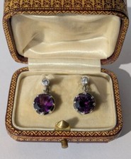 Superbes boucles d’oreilles dormeuses anciennes améthyste or 18 carats et argent