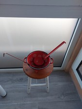 PASSOIRES + LOUCHE TOLE EMAILLEE ROUGE  - 3 PIECES