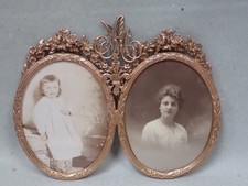 Ancien petit cadre double à noeud et fleur de lys  fronton A.M / M.A