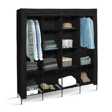 Grande armoire de rangement penderie pliable vêtements en tissu noir dressing DO