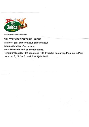 Billet parc asterix valable 1 - asterix,